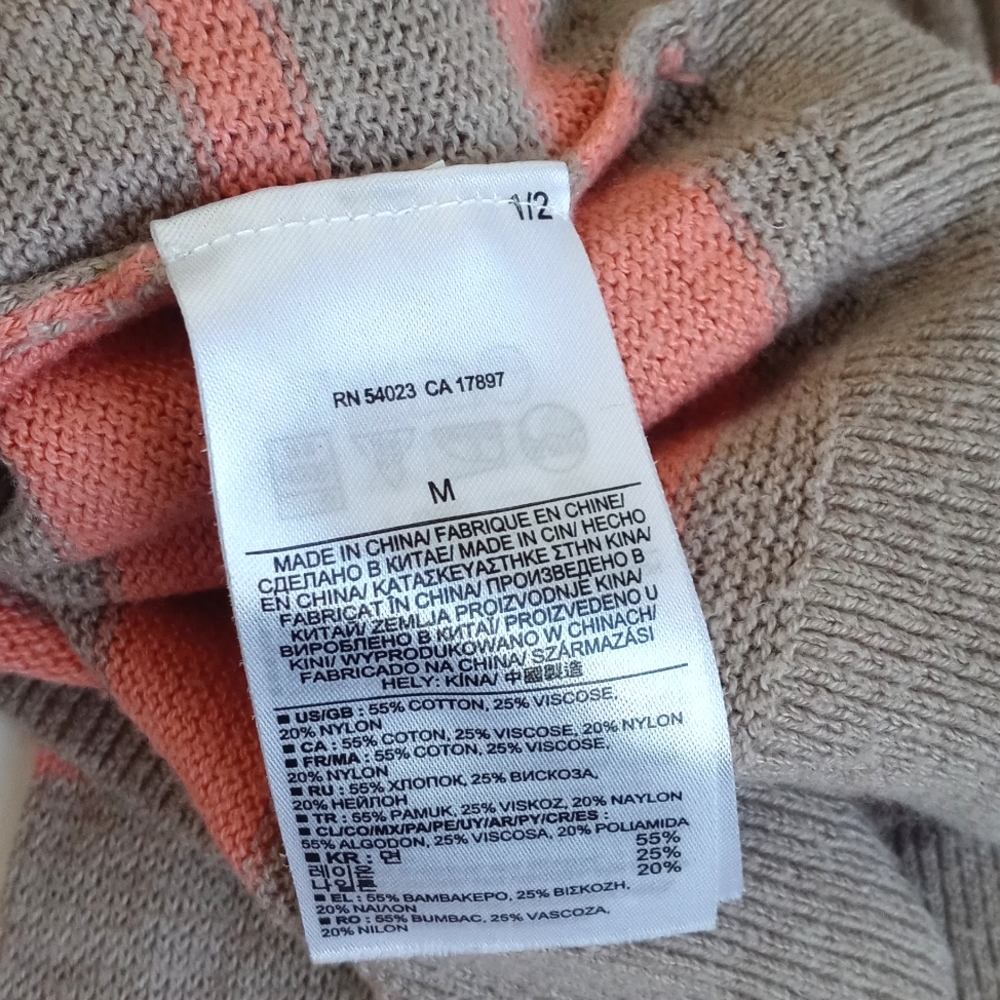 Banana Republic Soft Nylon Viscose Knit Orange Tan Stripe Long Sleeve Sweater M - Picture 4 of 11